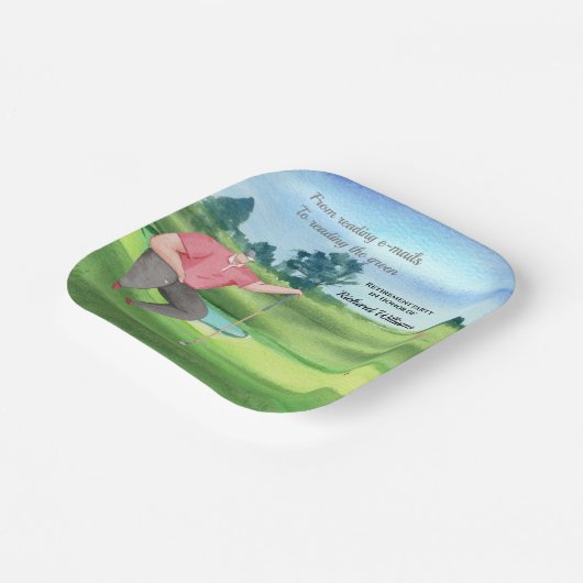 Ruhestand Golf Man liest grüne Wasserfarbe Pappteller (Gewinkelt)