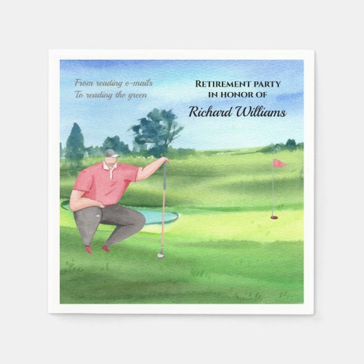 Ruhestand Golf Man liest grüne Wasserfarbe Serviette (Vorderseite)