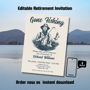 Ruhestand Gone Fishing Rentner Fischer Vintage Einladung