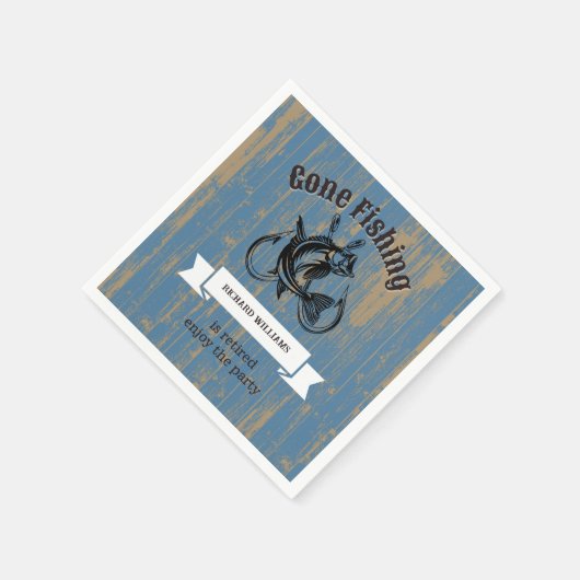 Ruhestand Gone Fishing Rumüde Rustikales Holz Serviette (Ecke)