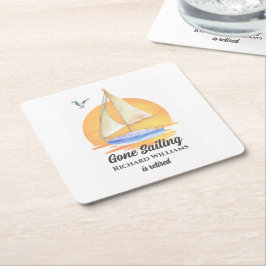 Ruhestand Gone Segelboot Sunset Wasserfarbe Rechteckiger Pappuntersetzer