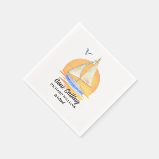 Ruhestand Gone Segelboot Sunset Wasserfarbe Serviette (Ecke)