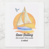 Ruhestand Gone Segelboot Sunset Wasserfarbe Weinetikett (Einzelnes Label)