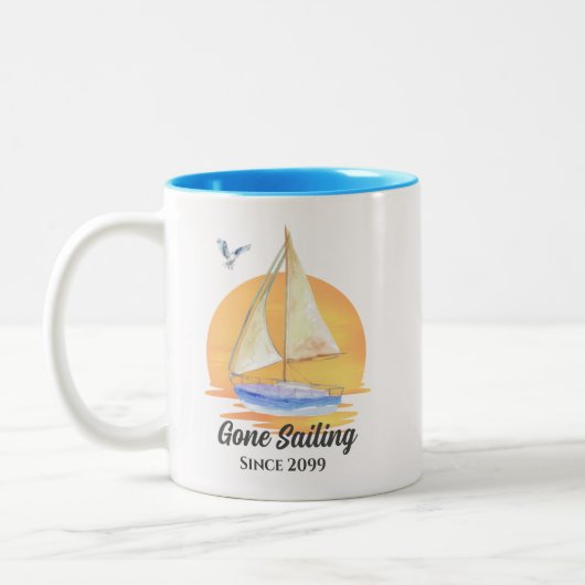 Ruhestand Gone Segelboot Sunset Wasserfarbe Zweifarbige Tasse (Links)