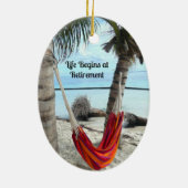 Ruhestand: Hängematte am Strand Keramik Ornament (Hinten)