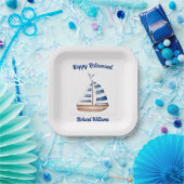 Ruhestand Happy Retirement Sailboat Wasserfarbe Pappteller (Party)
