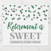 Ruhestand ist Sweet Green Silver Confetti Schaumweinetikett (Einzelnes Label)