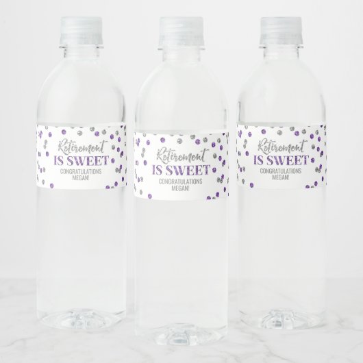 Ruhestand ist Sweet Lila Silver Confetti Wasserflaschenetikett (Flaschen)