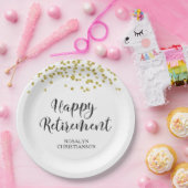 Ruhestand Modern Gold Confetti Name Pappteller (Party)