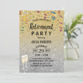 Ruhestand Modern Gold & Silber Glitzer Einladung (Stehend Vorderseite)