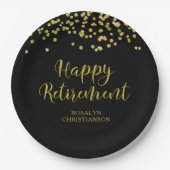 Ruhestand Modern Script Gold Confetti Name Pappteller (Vorderseite)