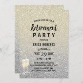 Ruhestand Moderne Elfenbein & Silberner Glitzer Einladung (Vorne/Hinten)