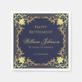 Ruhestand Navy Blue Elegante Script Imitats Gold F Serviette (Vorderseite)