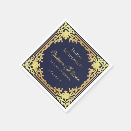 Ruhestand Navy Blue Elegante Script Imitats Gold F Serviette (Ecke)