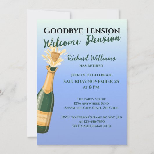 Ruhestand Party Auf Wiedersehen Tension Champagne Einladung (Vorderseite)