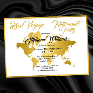 Ruhestand Party Bon Voyage Golden Border Worldmap Einladung