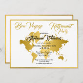 Ruhestand Party Bon Voyage Golden Border Worldmap Einladung (Vorne/Hinten)