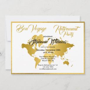 Ruhestand Party Bon Voyage Golden Border Worldmap Einladung