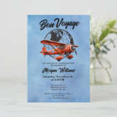 Ruhestand Party Bon Voyage Travel Globe Flugzeug Einladung (Stehend Vorderseite)