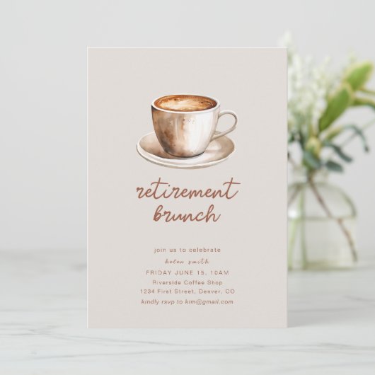 Ruhestand Party Brunch mit Kaffee Einladung (Stehend Vorderseite)