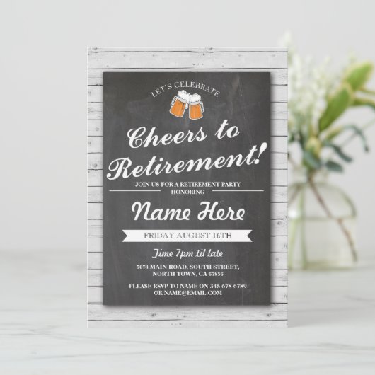 Ruhestand Party Cheers Biere Grauholz Einladung (Stehend Vorderseite)