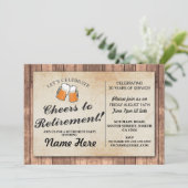 Ruhestand Party Cheers Biers Wood Pub Einladung (Stehend Vorderseite)