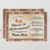 Ruhestand Party Cheers Biers Wood Pub Einladung (Vorne/Hinten)