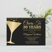 Ruhestand Party Chef Champagne Glass Gold Black Einladung (Stehend Vorderseite)