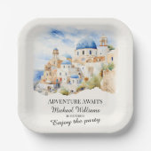 Ruhestand Party Colorful Greece Village Hill Pappteller (Vorderseite)