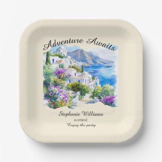 Ruhestand Party Colorful Griechenland Village Ocea Pappteller (Vorderseite)