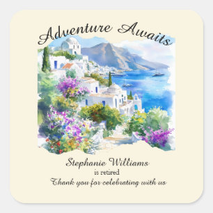 Ruhestand Party Colorful Griechenland Village Ocea Quadratischer Aufkleber