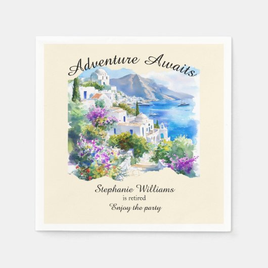 Ruhestand Party Colorful Griechenland Village Ocea Serviette (Vorderseite)