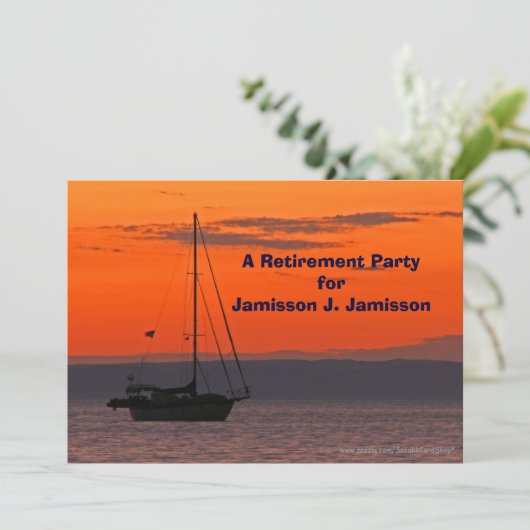 Ruhestand Party Einladung Sailboat bei Sunset (Stehend Vorderseite)