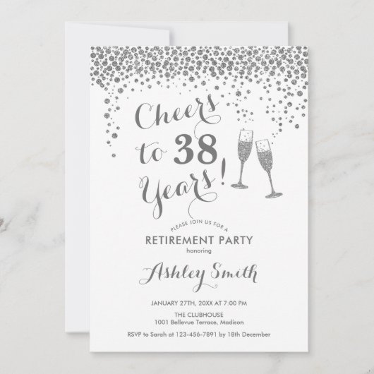 Ruhestand Party Einladung White Silver (Vorderseite)