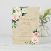 Ruhestand Party Elegant Rosa Floral Kraft Rustikal Einladung (Stehend Vorderseite)