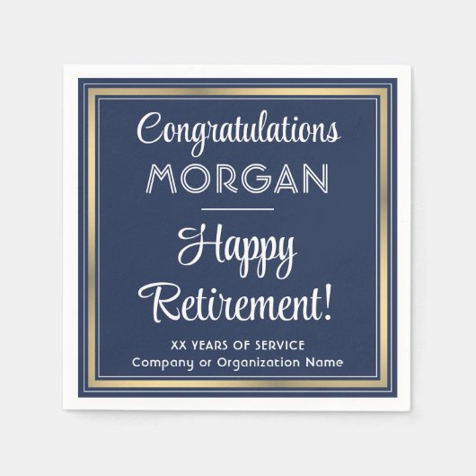 Ruhestand Party Elegante Navy Blue, White & Gold Serviette (Vorderseite)