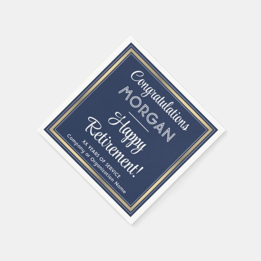 Ruhestand Party Elegante Navy Blue, White & Gold Serviette (Ecke)