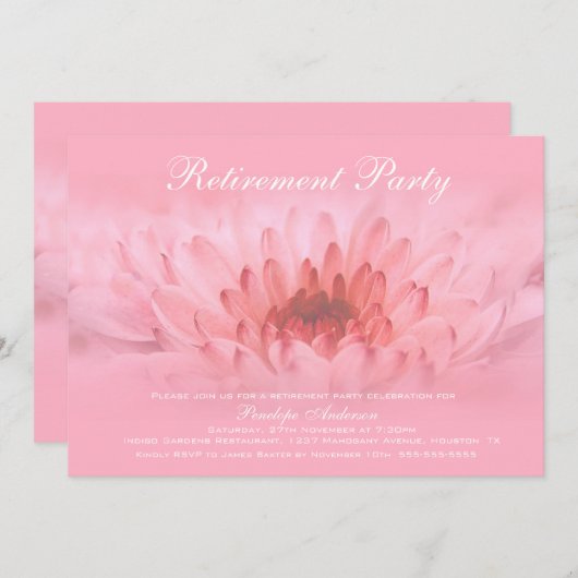 Ruhestand Party Elegante Rosa Blütenfarben Einladung (Vorne/Hinten)