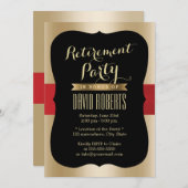 Ruhestand Party Elegante Rote Gürtel Black & Gold Einladung (Vorne/Hinten)