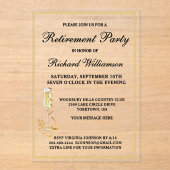 Ruhestand Party Elegante Schwarz und Gold Acryleinladungen (Vorderseite)