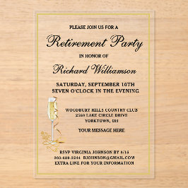 Ruhestand Party Elegante Schwarz und Gold Acryleinladungen
