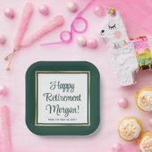 Ruhestand Party Elegantes Grün und Gold Square Pappteller (Party)