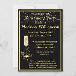 Ruhestand Party Elegantes Schwarzes Gold Einladung