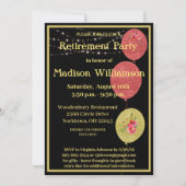Ruhestand Party Elegantes Schwarzes Gold Einladung (Vorderseite)