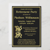 Ruhestand Party Elegantes Schwarzes Gold Einladung (Vorderseite)