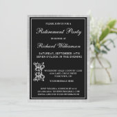 Ruhestand Party Elegantes Schwarzes Silber Einladu Einladung (Stehend Vorderseite)