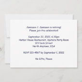 Ruhestand Party Fischerboot bei Orange Sunset Einladung (Rückseite)