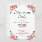 Ruhestand Party Floral Rose Rosa grüne Einladung (Vorderseite)