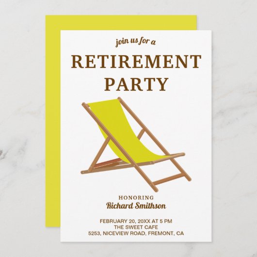 Ruhestand-Party für tropische Gelbe Stühle Einladung (Vorne/Hinten)