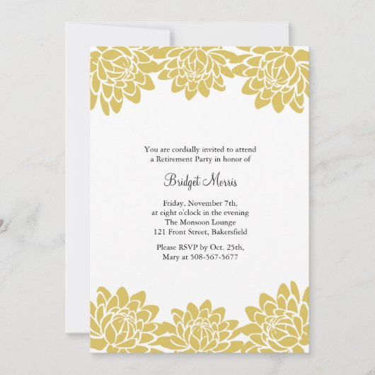 Ruhestand Party Gelb Moderne und florale Einladung (Vorderseite)